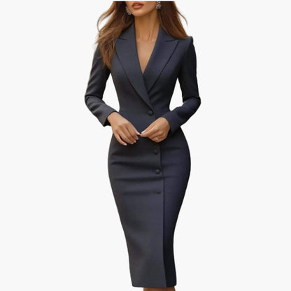 Damen Elegantes Business-Kleid mit Blazer-Optik – Figurbetontes Midi-Bürokleid für Stilvolle Anlässe