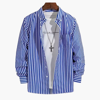 Herren Business Freizeithemd mit Streifenmuster – Elegantes Langarmhemd für Büro & Alltag