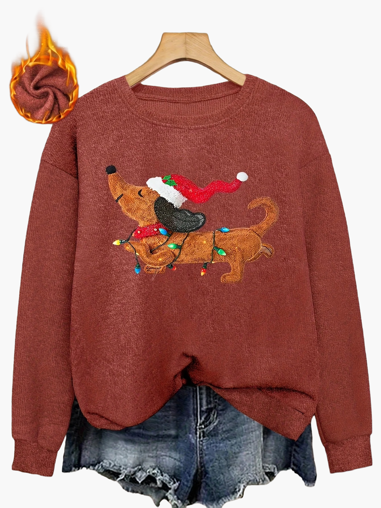 Damen Weihnachtspullover mit Dackel-Motiv – Lustiger Casual Sweater für die Weihnachtszeit