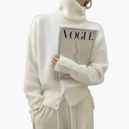 Women's knitted sweater with stand-up collar and button placket – fashionable casual look