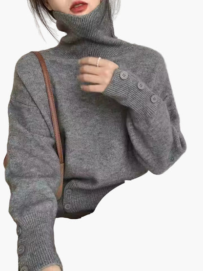 Women's knitted sweater with stand-up collar and button placket – fashionable casual look