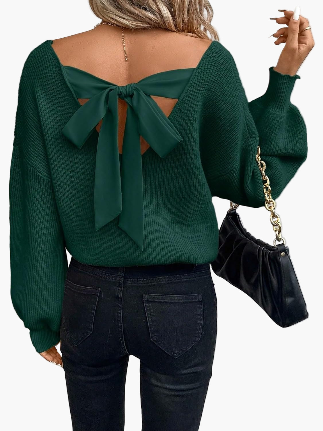 Damen-Pullover mit Rückenausschnitt und Schleife – Modischer Strickpullover für Freizeit und Alltag
