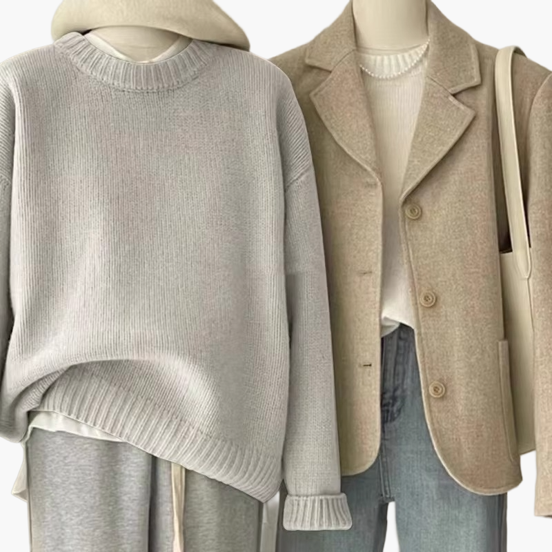 Women's Set Loose Sweater and Blazer – Fashionable Casual Look for Autumn and Winter