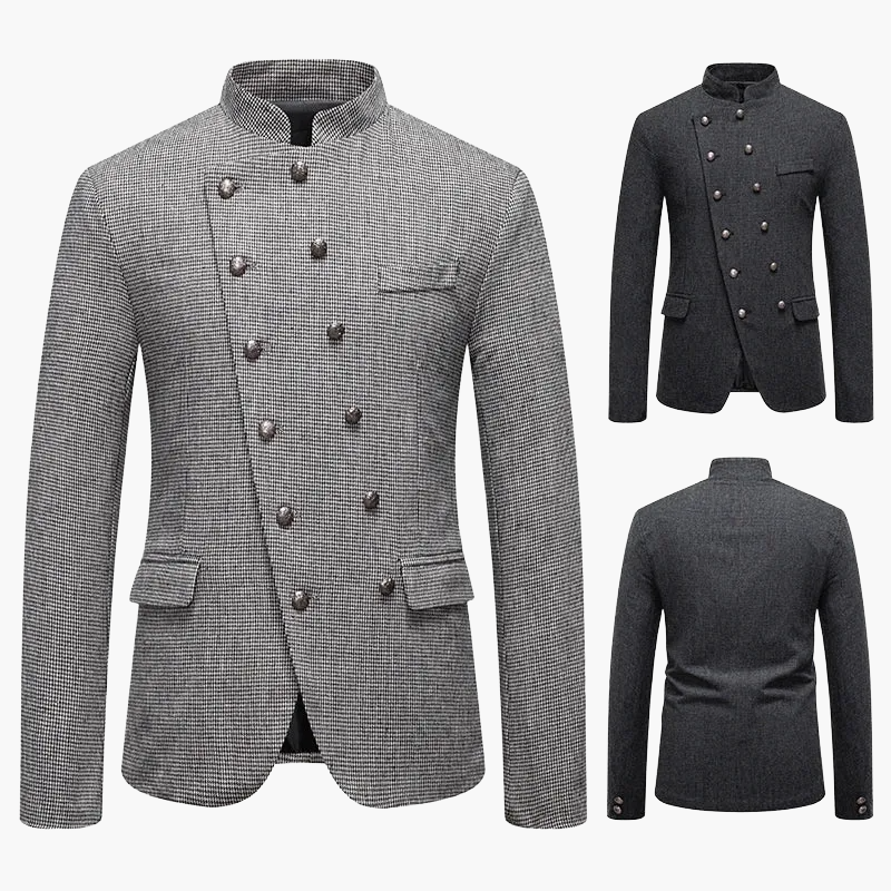 Herren Stehkragen Sakko – Eleganter Vintage-Militärstil für festliche Anlässe oder Business