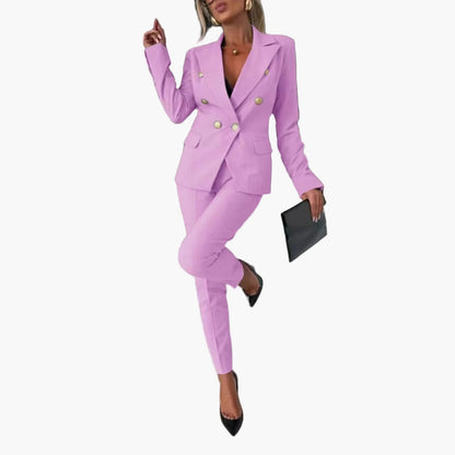 Damen Business Anzug Zweireiher mit tailliertem Schnitt – Eleganter Hosenanzug für Büro und festliche Anlässe