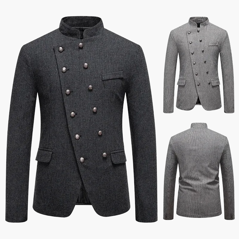 Herren Stehkragen Sakko – Eleganter Vintage-Militärstil für festliche Anlässe oder Business
