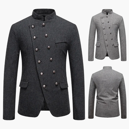 Herren Stehkragen Sakko – Eleganter Vintage-Militärstil für festliche Anlässe oder Business