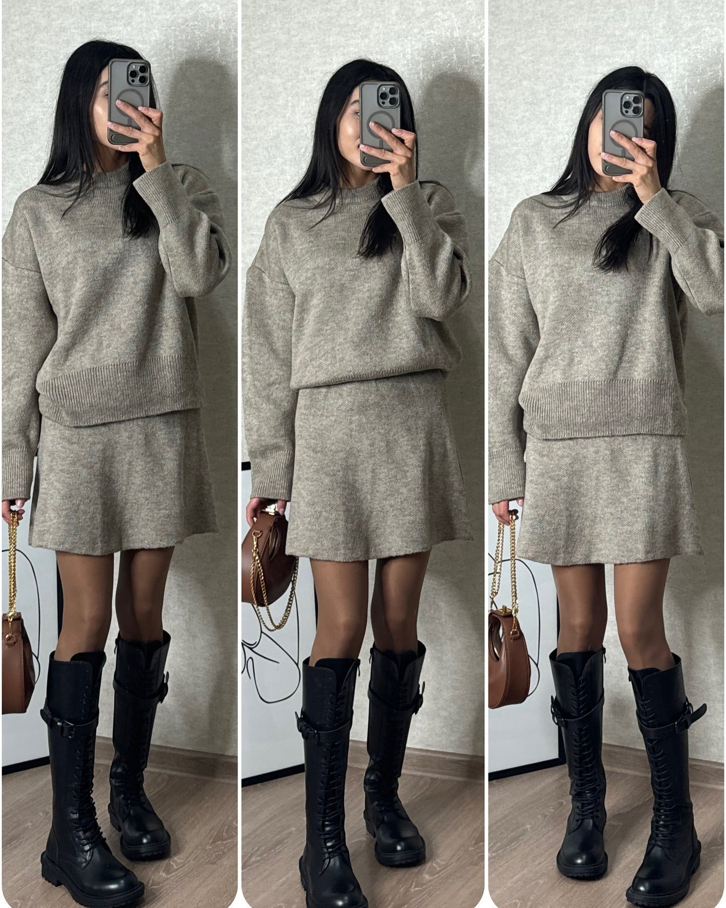 Women's Knitting Set Autumn Winter – Fashionable Sweater & Skirt Set for Everyday and Going Out