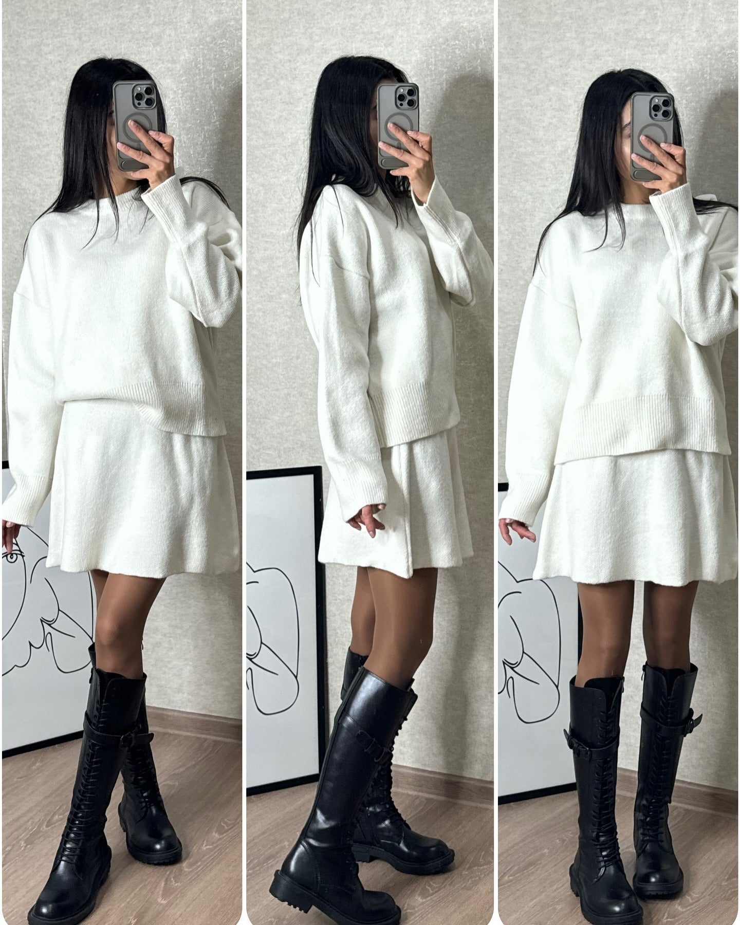 Women's Knitting Set Autumn Winter – Fashionable Sweater & Skirt Set for Everyday and Going Out