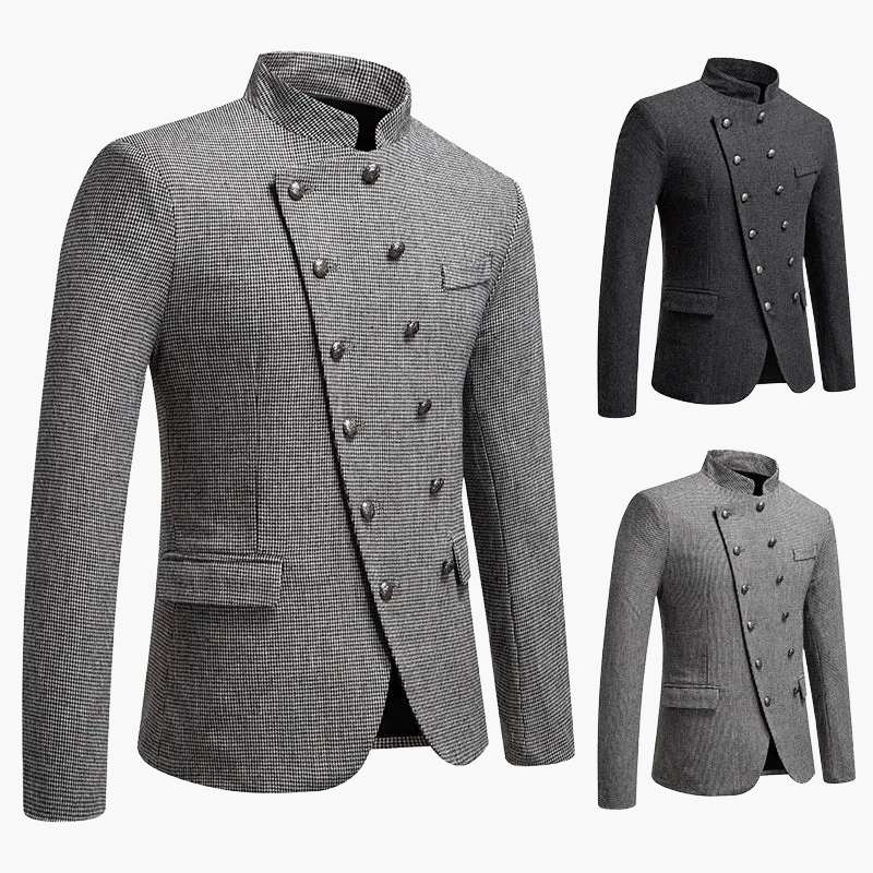 Herren Stehkragen Sakko – Eleganter Vintage-Militärstil für festliche Anlässe oder Business