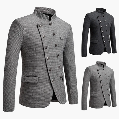Herren Stehkragen Sakko – Eleganter Vintage-Militärstil für festliche Anlässe oder Business