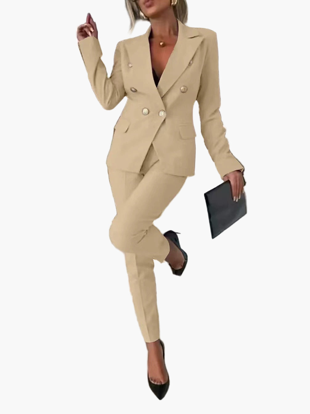 Damen Business Anzug Zweireiher mit tailliertem Schnitt – Eleganter Hosenanzug für Büro und festliche Anlässe
