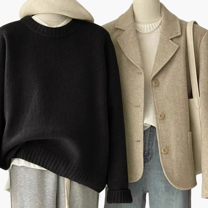 Women's Set Loose Sweater and Blazer – Fashionable Casual Look for Autumn and Winter