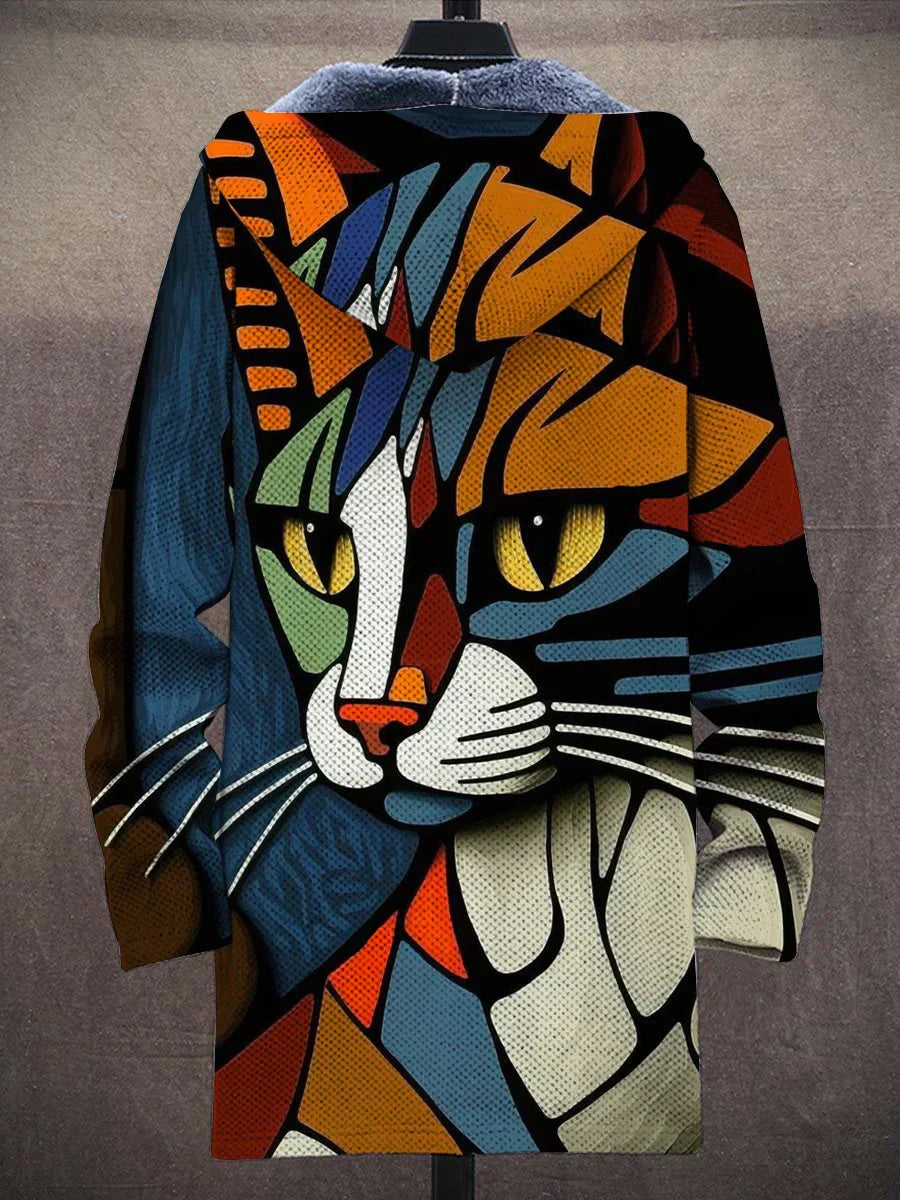 Women's hoodie with artistic cat print – stylish casual jacket for creative looks