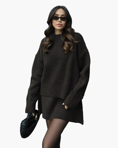 Women's Knitting Set Autumn Winter – Fashionable Sweater & Skirt Set for Everyday and Going Out