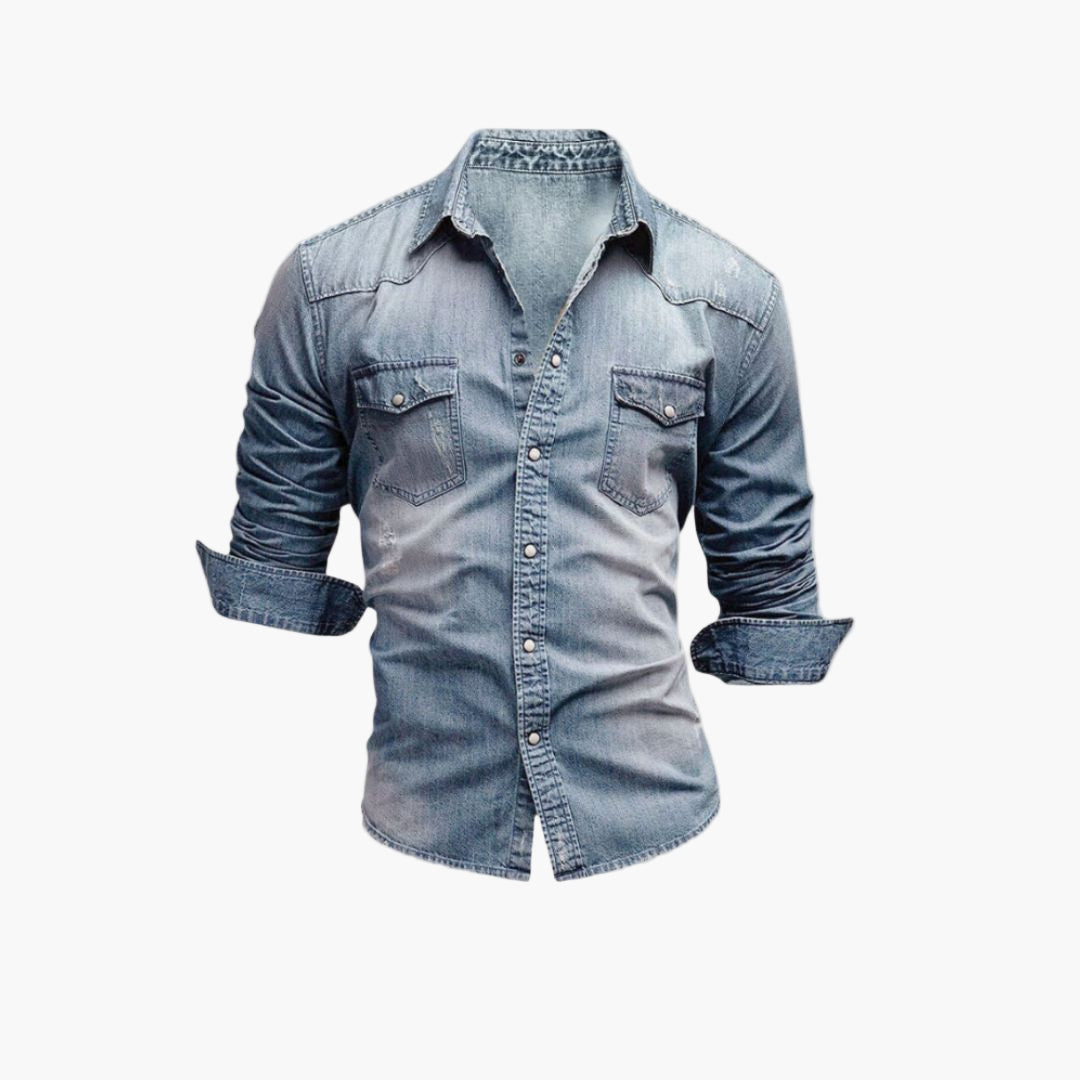 Men's Denim Western Shirt with Snap Buttons – Classic Casual Style for Men