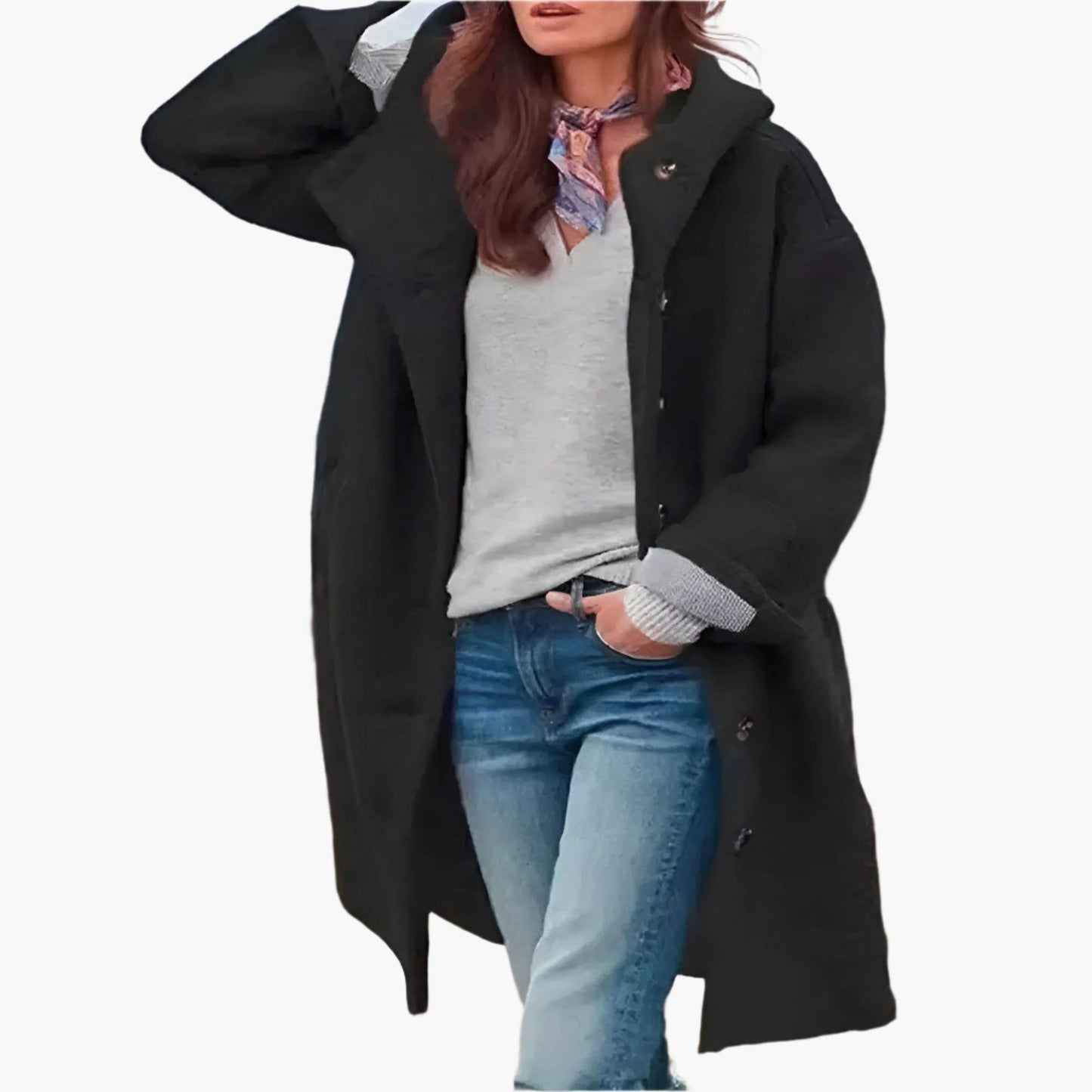 Women's Long Winter Coat – Casual Elegant Cozy Coat for Everyday & Leisure