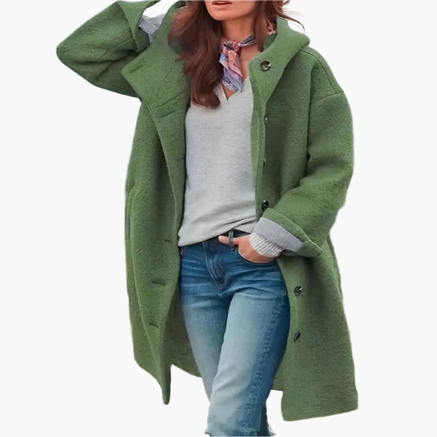 Women's Long Winter Coat – Casual Elegant Cozy Coat for Everyday & Leisure