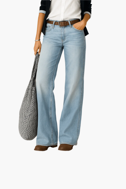 Damen Weite Bein Jeans – Lässige 5-Pocket Denim Hose für Alltag & Freizeit