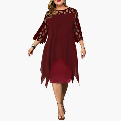 Damen Elegantes Plus Size Abendkleid mit Spitzenärmeln und Asymmetrischem Schnitt – Perfekt für festliche Anlässe