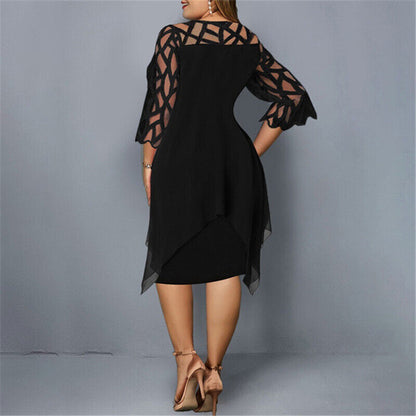 Damen Elegantes Plus Size Abendkleid mit Spitzenärmeln und Asymmetrischem Schnitt – Perfekt für festliche Anlässe