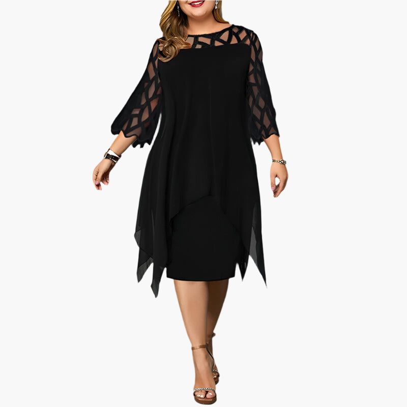Damen Elegantes Plus Size Abendkleid mit Spitzenärmeln und Asymmetrischem Schnitt – Perfekt für festliche Anlässe