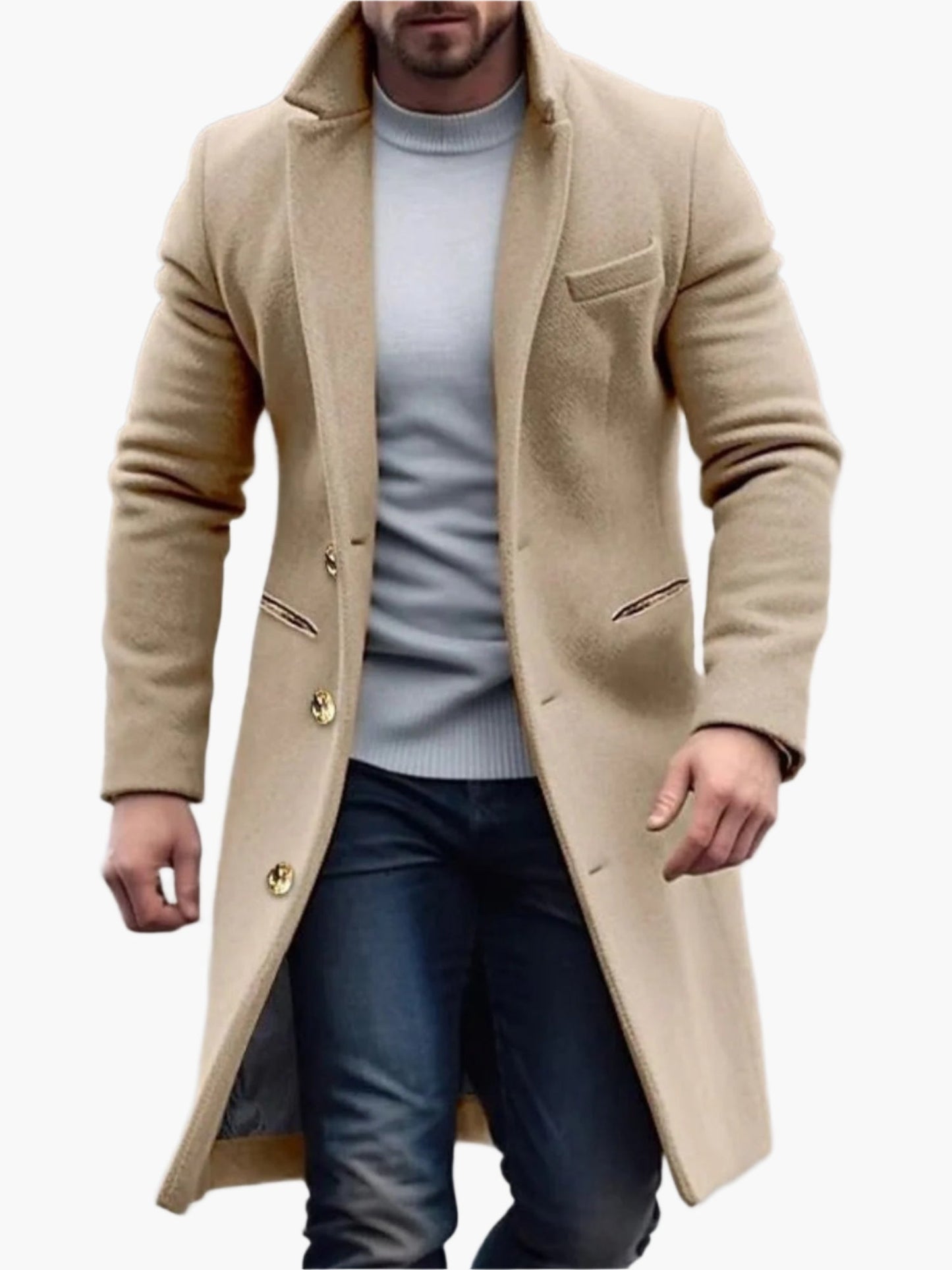Men's Classic Winter Coat – Elegant Long Coat for Business & Leisure
