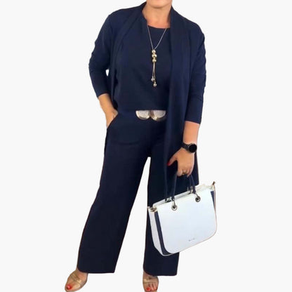 Damen 3-Teilige Elegante Business Casual Set – Anzug mit Blazer, Shirt und Hose für Büro & Alltag