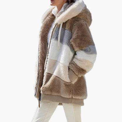 Women's winter jacket with hood and zipper – fashionable stripes, comfortable for everyday and leisure use