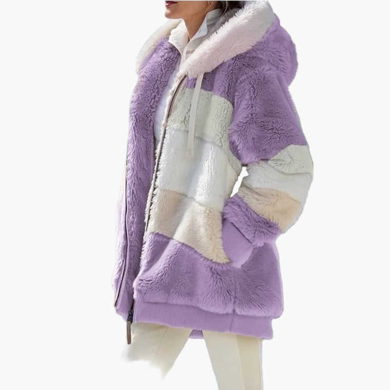 Women's winter jacket with hood and zipper – fashionable stripes, comfortable for everyday and leisure use