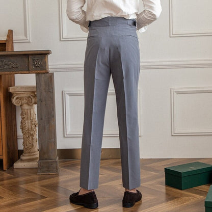 Men's high-waist suit pants with front crease and side buckle – Elegant business and casual style