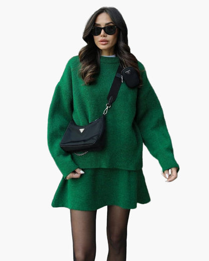 Women's Knitting Set Autumn Winter – Fashionable Sweater & Skirt Set for Everyday and Going Out